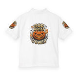 Kids' Halloween Pumpkin Polo - "God Money Power" Graphic