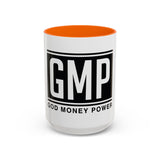 GMP 'God Money Power' Accent Coffee Mug – Bold Black Logo 11/15oz