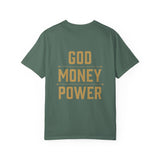 God Money Power T-Shirt — Crown, Coin & Fist Graphic Tee
