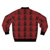 Red Patterned Bomber Jacket — Gothic Hooded Figure All-Over Print