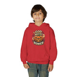 Halloween Pumpkin Hoodie — “God Money Power” Graphic Youth Sweatshirt