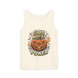 God Money Power- Halloween Tank Top — Pumpkin Graphic Sleeveless Tee