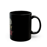 Black Ceramic Mug — "God Money Power" Bold Typography Inspirational Coffee Cup