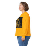 Long Sleeve Tee — Gold Saint Illustration with "I Got Money Power" Banner