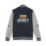 Letterman Jacket - "GOD MONEY POWER" Graphic Varsity Jacket with Chest Logo