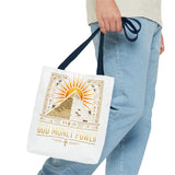 Egyptian Pyramid Tote Bag — "God Money Power" Sun & Ankh Graphic