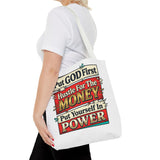 Tote Bag — "Put GOD First, Hustle For The MONEY, Put Yourself In POWER" Inspirational Graphic Tote
