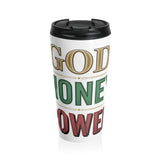 Travel Mug – 'God, Money, Power' Bold Retro Typography Stainless Steel Tumbler
