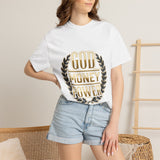 God Money Power T-Shirt — Bold Gold Laurel Graphic Tee