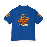 Kids' Halloween Pumpkin Polo - "God Money Power" Graphic