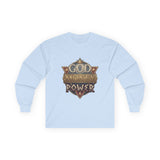 God Money Power Long Sleeve Tee — Vintage Crest Graphic
