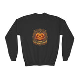 Youth Crewneck Sweatshirt — Vintage Halloween Pumpkin "GOD MONEY POWER"
