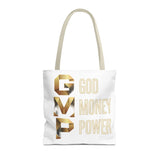 God Money Power Tote Bag – Gold 3-Word Motivational AOP Tote