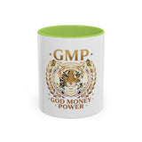 GMP Tiger Accent Coffee Mug — "God Money Power" Motivational 11/15oz Ceramic Mug