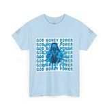 God Money Power Graphic Tee — Blue Anime Design