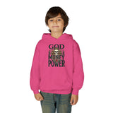 Youth Hoodie "God Money Power" Skull Graphic