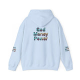 God Money Power Hoodie — Inspirational Graphic Pullover with Script on Sleeves