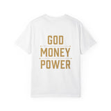 God Money Power T-Shirt — Crown, Coin & Fist Graphic Tee
