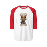 Raglan Shirt — "God Money Power" Crown Graphic Baseball Tee