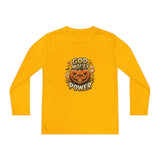Youth Long Sleeve Tee — 'God Money Power' Halloween Pumpkin Graphic