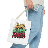 God Money Power Tote Bag — Bold Graphic Faith & Prosperity Statement Tote