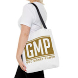 GMP Gold Logo Tote Bag — "God Money Power" Inspirational Canvas Tote