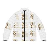 GMP Gold Logo Puffer Jacket — God Money Power All-Over Print
