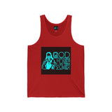 God Money Power Neon Tank Top — Graphic Religious Statement Jersey Tank