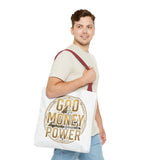 God Money Power Tote Bag — Bold Pyramid Graphic Religious Statement Tote