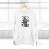 God Money Power-Hoodie — Skull Graphic Three-Panel Fleece Pullover