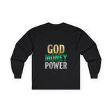 God Money Power Long Sleeve Tee — Inspirational Faith & Wealth Graphic Shirt
