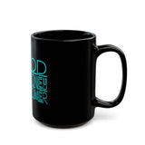 God Money Power Mug — Neon Blue Priest Design Black Coffee Cup