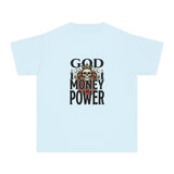 Youth Tee — 'God Money Power' Skull Graphic Tee, Edgy Vintage Streetwear for Kids
