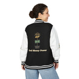 Letterman Jacket — "God • Money • Power" Embroidered Red & White Varsity