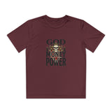 Youth Graphic Tee — "God Money Power" Skull Design