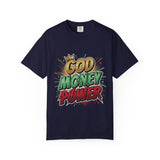 God Money Power T-Shirt — Bold Comic Typography Tee