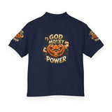 Kids' Halloween Pumpkin Polo - "God Money Power" Graphic