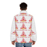 Men's Puffer Jacket — 'God Novel Power' Retro Graphic All-Over Print