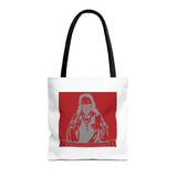 Saint Icon Red Graphic Tote Bag — 'Good Money Power' Illustration