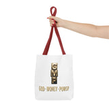 God • Money • Power Tote Bag — Inspirational Gold Block Design