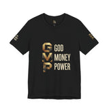 GVP 'God Money Power' Graphic Tee – Gold Lettering Christian Streetwear