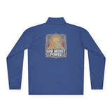 Quarter-Zip Pullover — Gold Money Prayer Art Deco Chest & Back Design