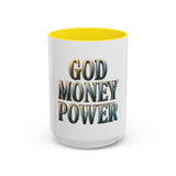 God Money Power Accent Coffee Mug - Inspirational Faith & Prosperity Ceramic Mug (11/15oz)