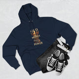 God Money Power Hoodie — Graphic Religious Statement Pullover