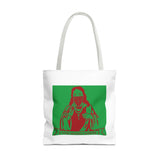 Jesus Face Mask Tote Bag – Green & Red Religious Graphic Shopper