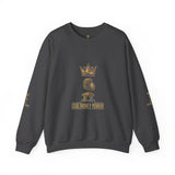 Crewneck Sweatshirt — "God Money Power" Crown & Coin Graphic
