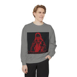 Graphic Sweatshirt — Red Saint Illustration with 'Good Morning, Daughter' Banner