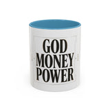 God Money Power Accent Coffee Mug – Inspirational Religious Typography Mug (11/15oz)