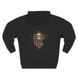 God Money Power-Hoodie — Skull Graphic Three-Panel Fleece Pullover