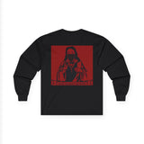 Long Sleeve Tee — "Sacred Hustle" Red Bandana Jesus Graphic